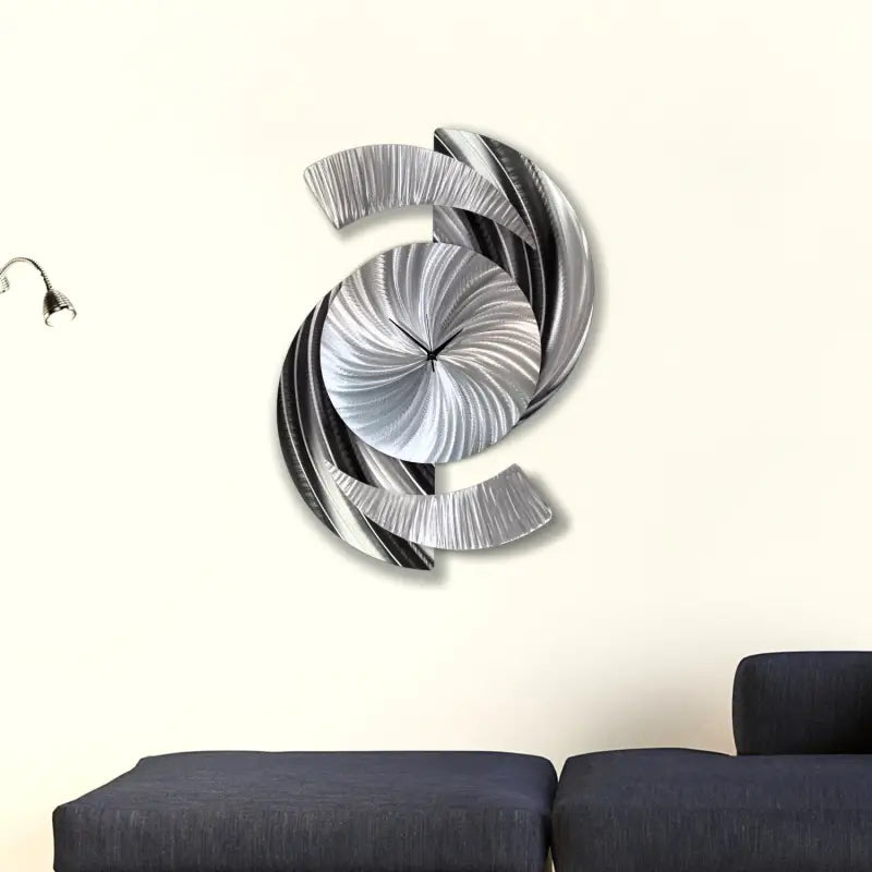 Black & Silver Large Wall Clock Titled "Elliptical" - Modern Elements Metal Art