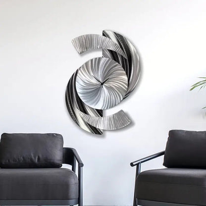 Black & Silver Large Wall Clock Titled "Elliptical" - Modern Elements Metal Art - 637483941