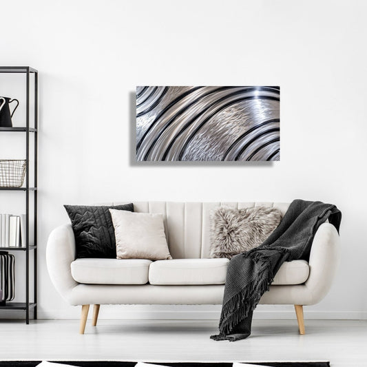 Black & Silver Metal Wall Art – Modern Sculpture & Large Contemporary Wall Hanging - Modern Elements Metal Art - MA36272M