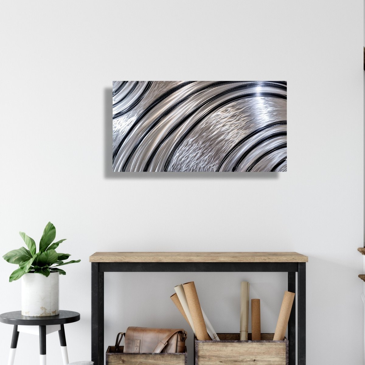 Black & Silver Metal Wall Art – Modern Sculpture & Large Contemporary Wall Hanging - Modern Elements Metal Art - MA36272M