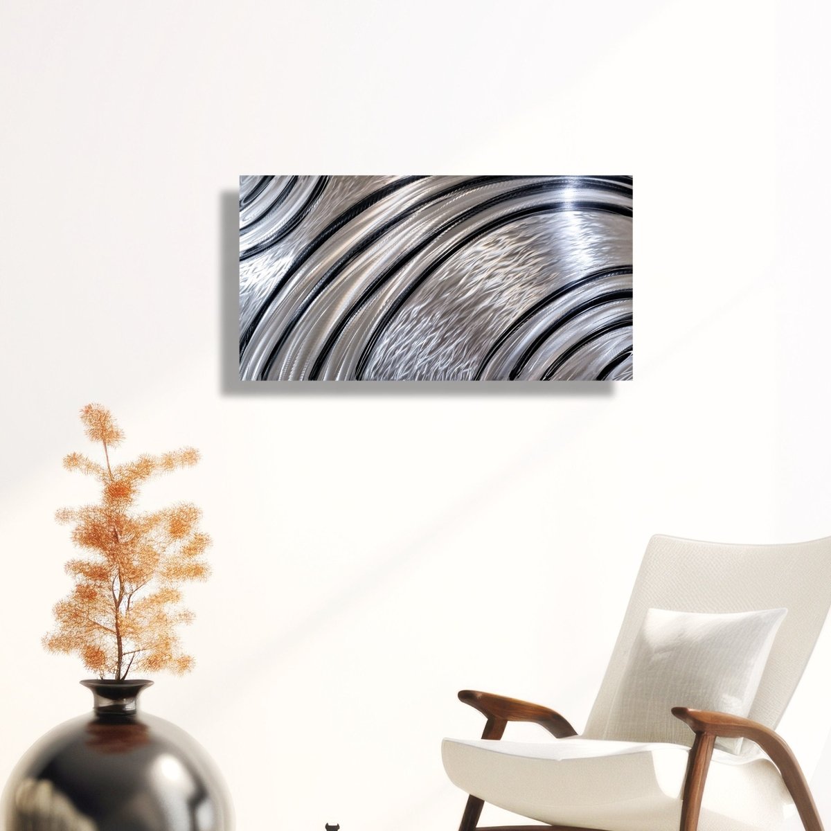 Black & Silver Metal Wall Art – Modern Sculpture & Large Contemporary Wall Hanging - Modern Elements Metal Art - MA36272M