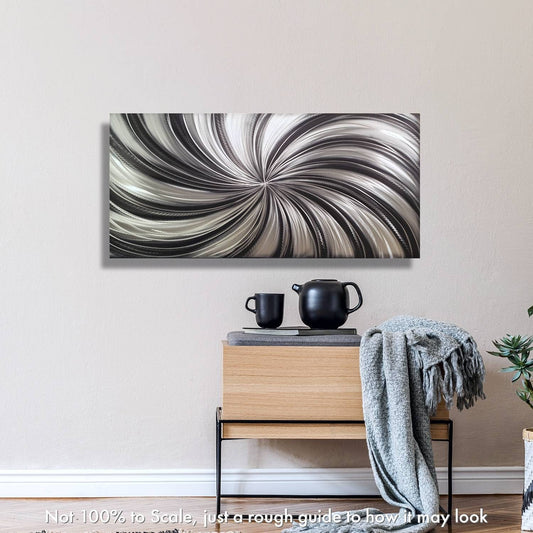 Black & Silver Metal Wall Art Painting Titled Black Spiral - Modern Elements Metal Art - MY7883SX