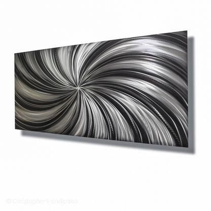 Black & Silver Metal Wall Art Painting Titled Black Spiral - Modern Elements Metal Art - MY7883SX