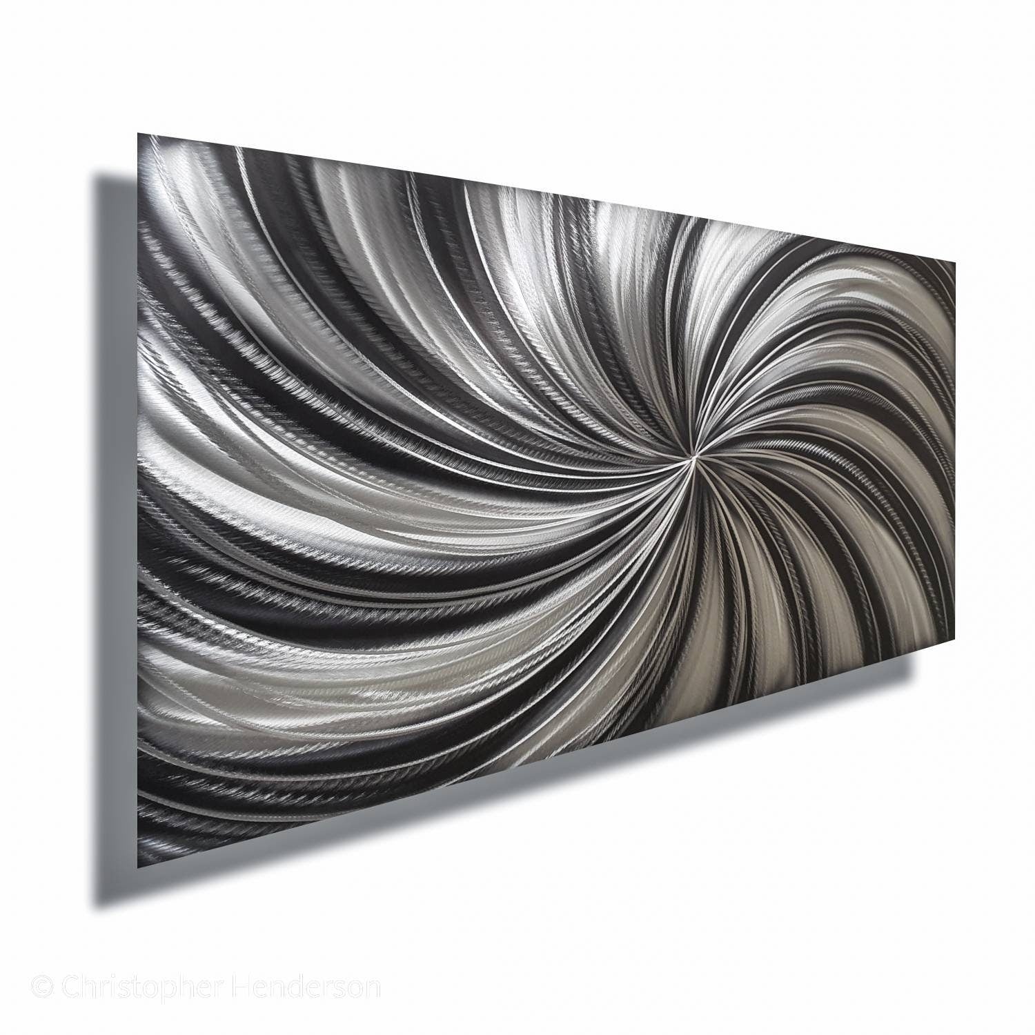 Black & Silver Metal Wall Art Painting Titled Black Spiral - Modern Elements Metal Art - MY7883SX