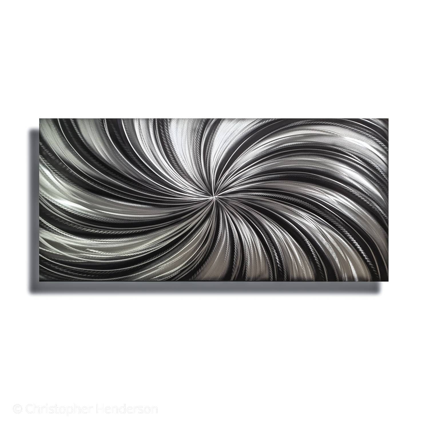 Black & Silver Metal Wall Art Painting Titled Black Spiral - Modern Elements Metal Art - MY7883SX