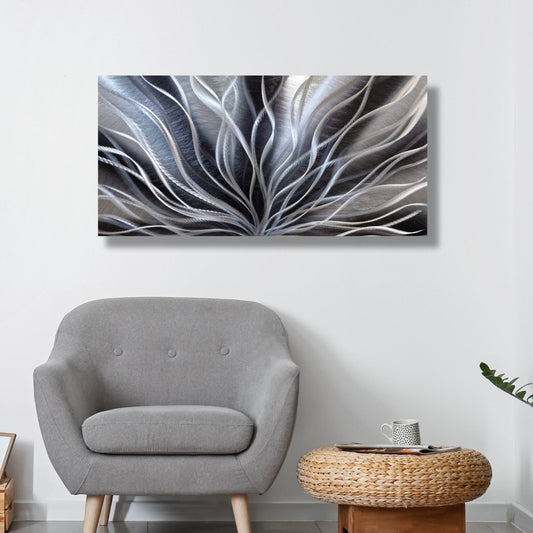 Black Silver Metal Wall Art Sculpture - Contemporary Modern Decor for Home - Modern Elements Metal Art - MA376377K