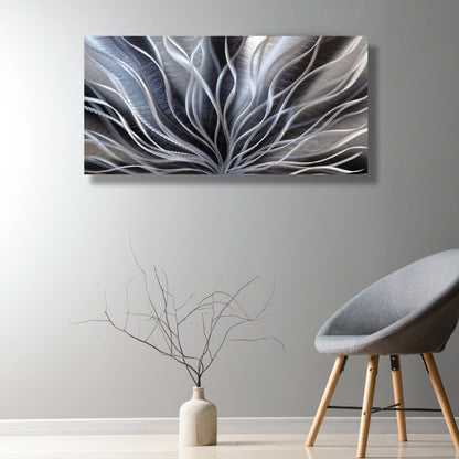 Black Silver Metal Wall Art Sculpture - Contemporary Modern Decor for Home - Modern Elements Metal Art - MA376377K