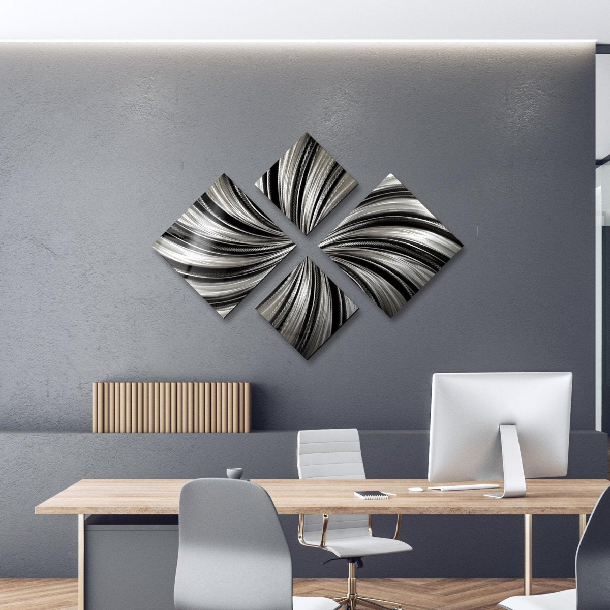 Black & Silver Metal Wall Art Set of 4 Wall Sculpture, Modern Art for Room Decor - Modern Elements Metal Art - ME4U1SX