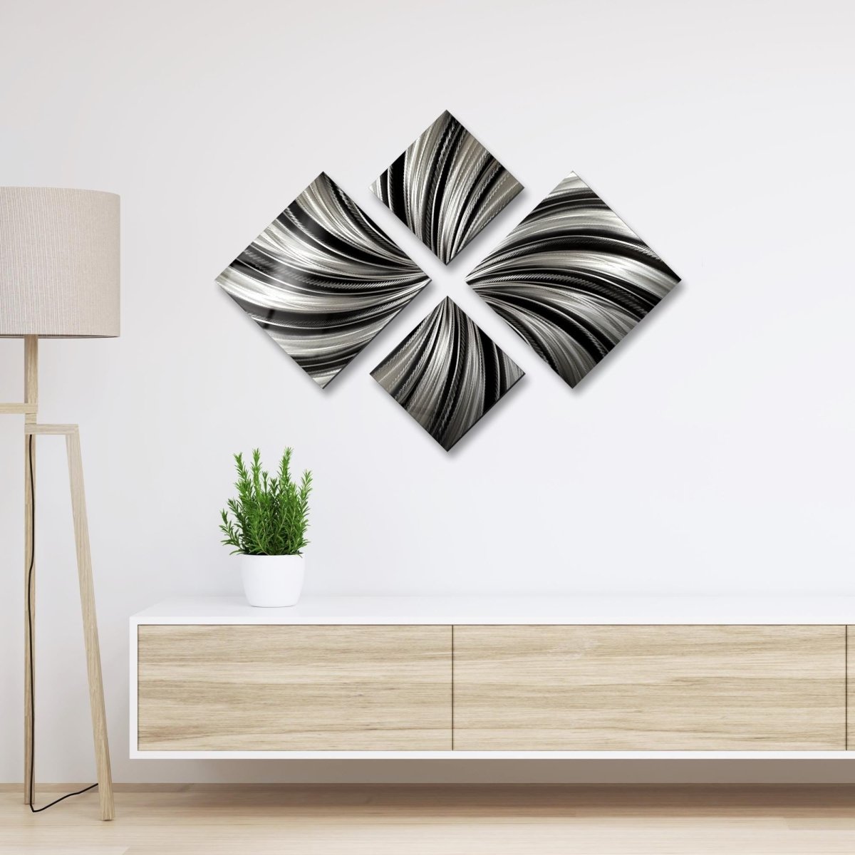 Black & Silver Metal Wall Art Set of 4 Wall Sculpture, Modern Art for Room Decor - Modern Elements Metal Art - ME4U1SX