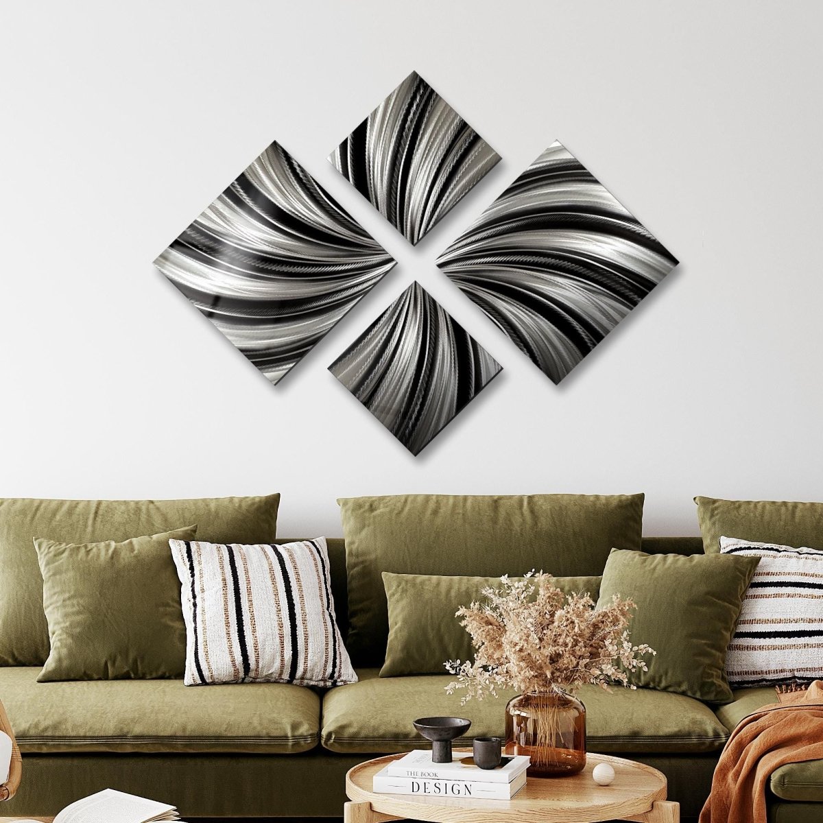 Black & Silver Metal Wall Art Set of 4 Wall Sculpture, Modern Art for Room Decor - Modern Elements Metal Art - ME4U1SX