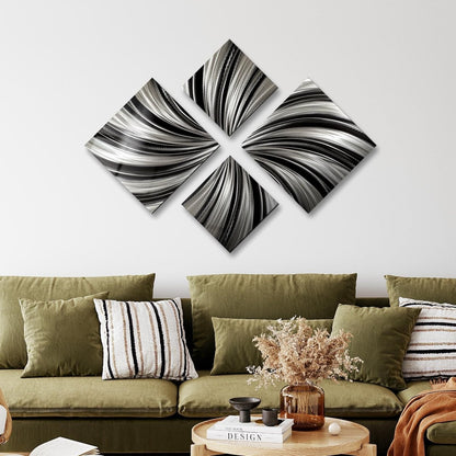 Black & Silver Metal Wall Art Set of 4 Wall Sculpture, Modern Art for Room Decor - Modern Elements Metal Art - ME4U1SX