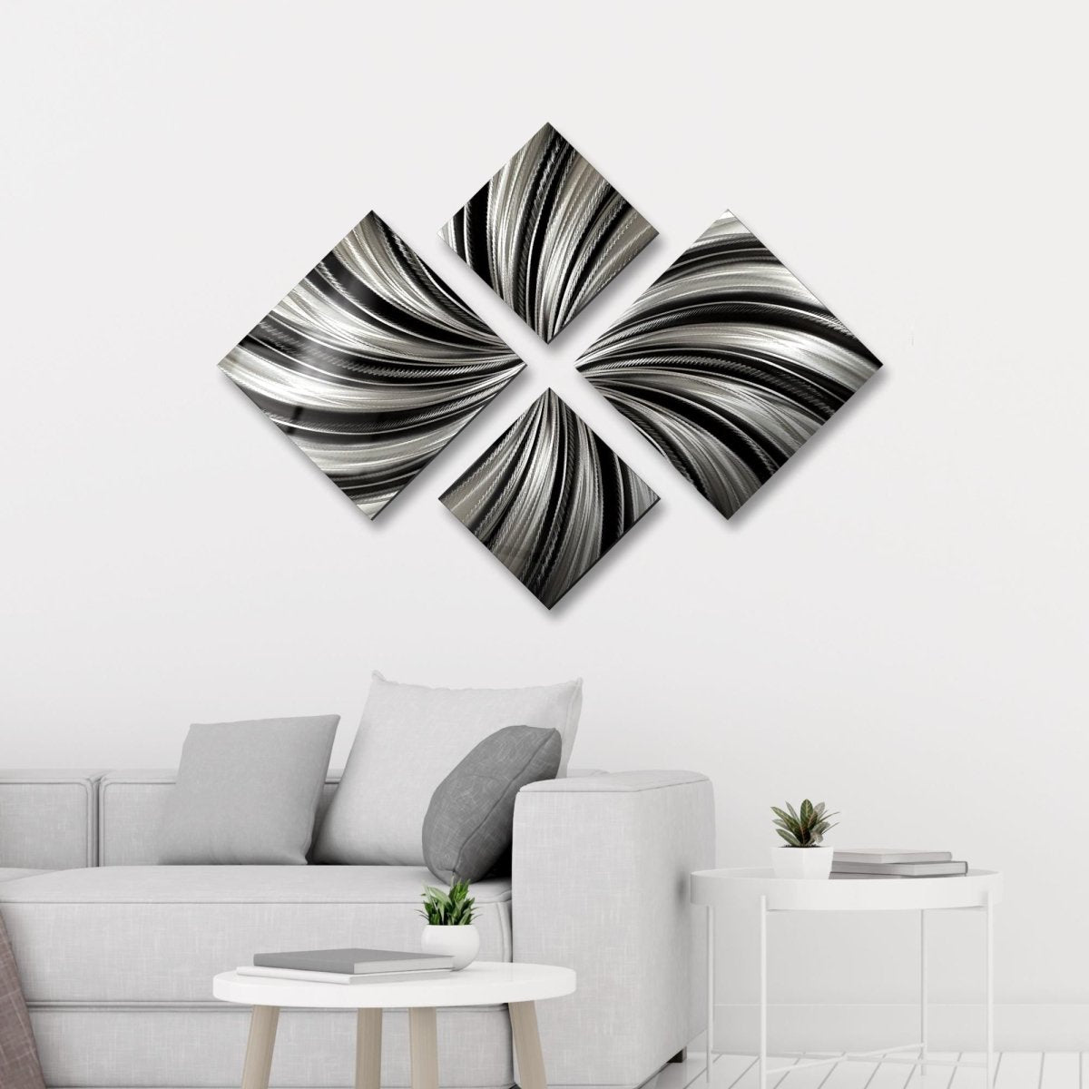 Black & Silver Metal Wall Art Set of 4 Wall Sculpture, Modern Art for Room Decor - Modern Elements Metal Art - ME4U1SX