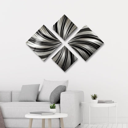 Black & Silver Metal Wall Art Set of 4 Wall Sculpture, Modern Art for Room Decor - Modern Elements Metal Art - ME4U1SX