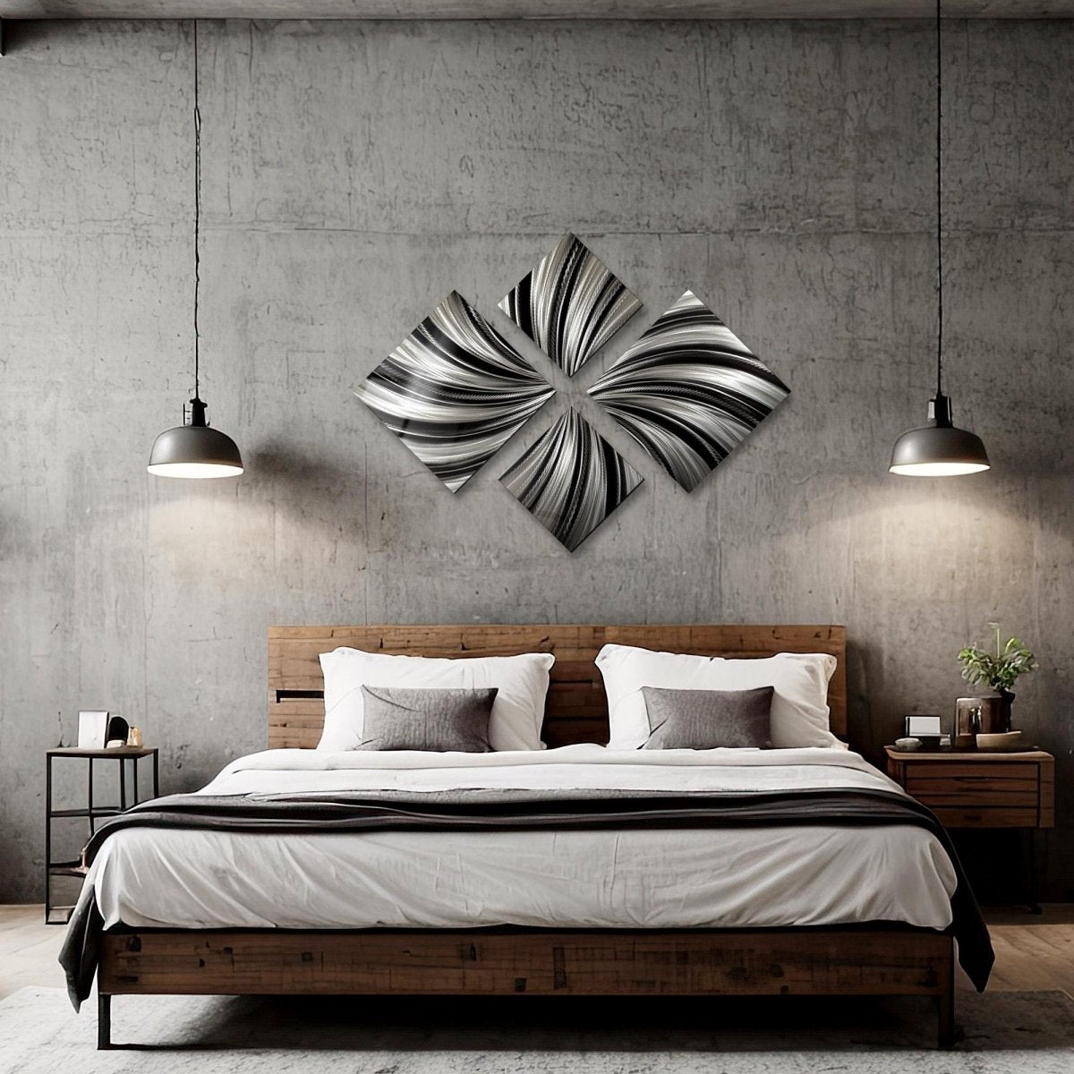 Black & Silver Metal Wall Art Set of 4 Wall Sculpture, Modern Art for Room Decor - Modern Elements Metal Art - ME4U1SX