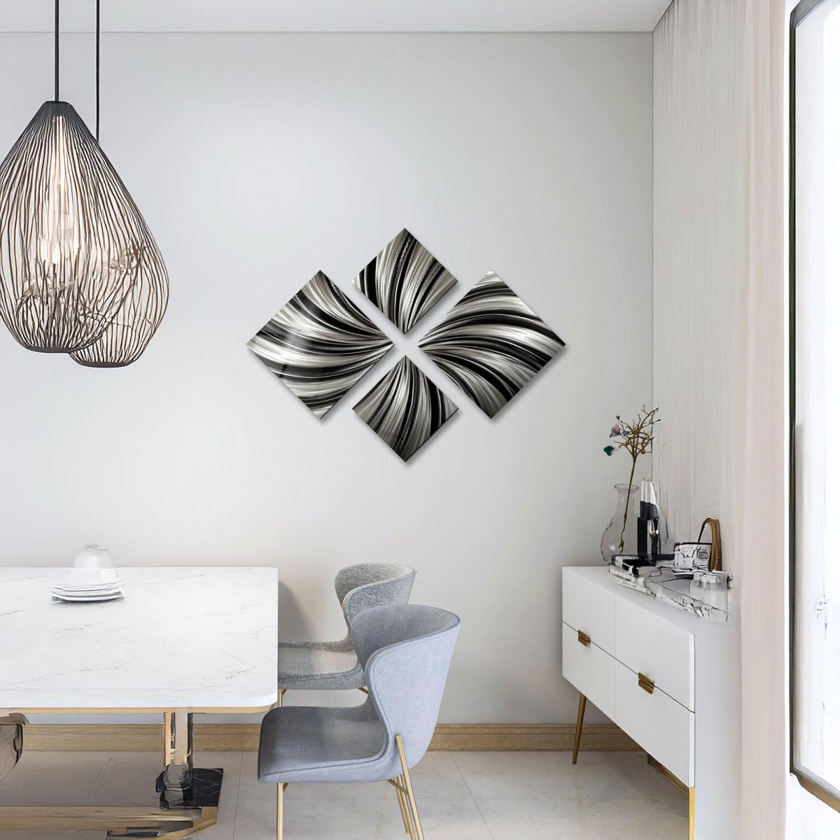 Black & Silver Metal Wall Art Set of 4 Wall Sculpture, Modern Art for Room Decor - Modern Elements Metal Art - ME4U1SX