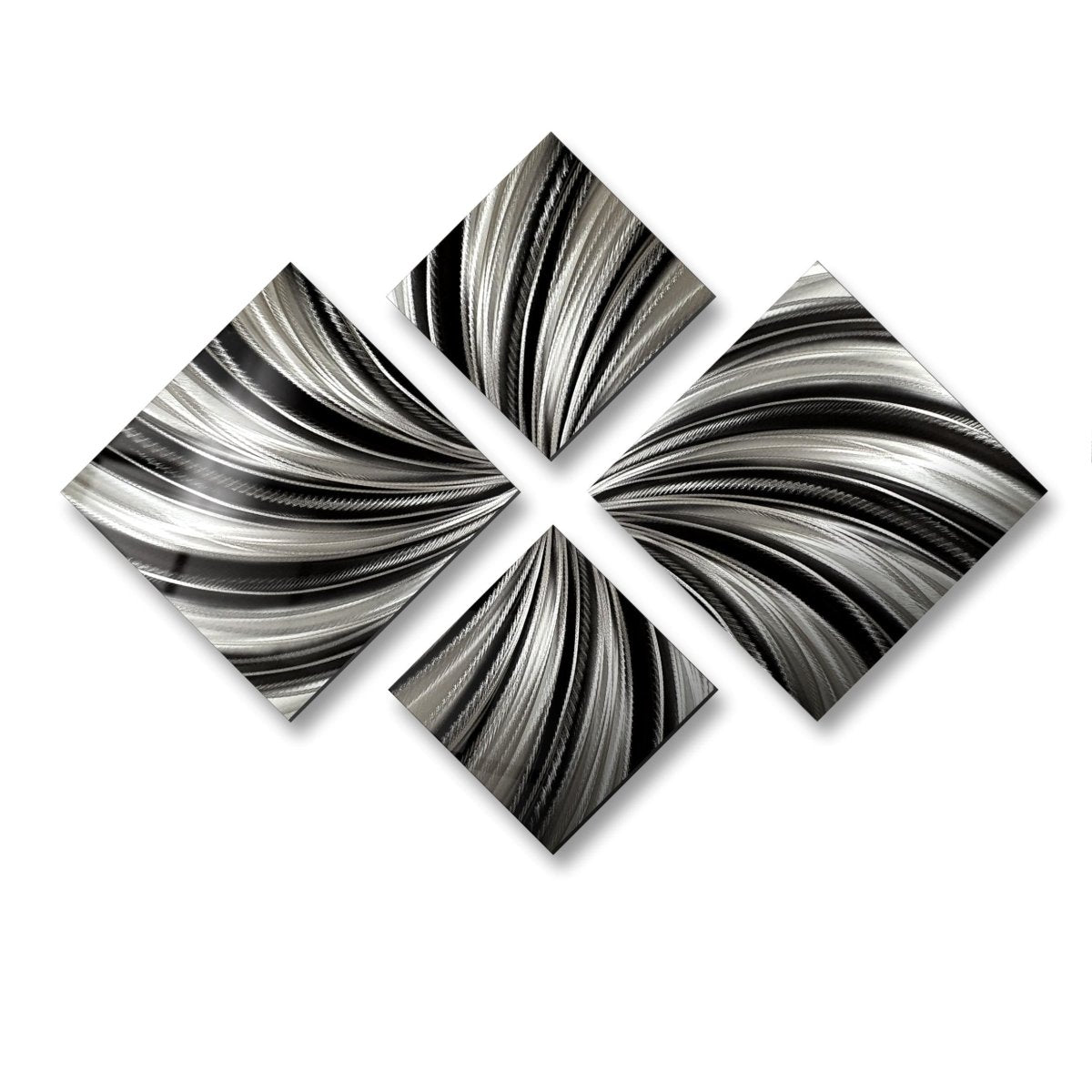 Black & Silver Metal Wall Art Set of 4 Wall Sculpture, Modern Art for Room Decor - Modern Elements Metal Art - ME4U1SX