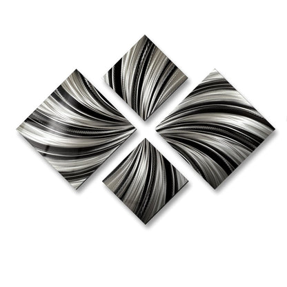 Black & Silver Metal Wall Art Set of 4 Wall Sculpture, Modern Art for Room Decor - Modern Elements Metal Art - ME4U1SX