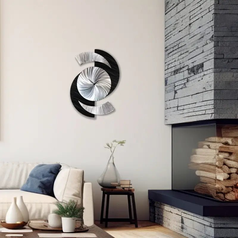 Black Wall Clock Titled "Elliptical" - Modern Elements Metal Art - 2857283892988