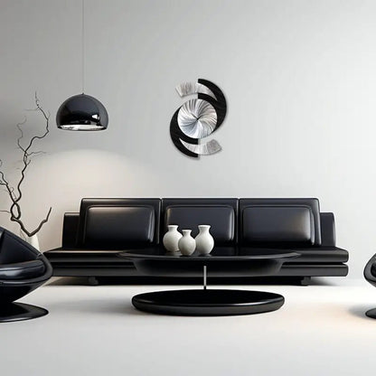 Black Wall Clock Titled "Elliptical" - Modern Elements Metal Art - 2857283892988