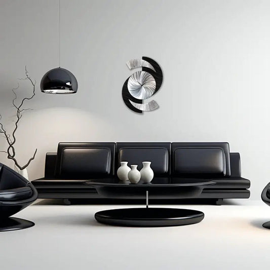 Black Wall Clock Titled "Elliptical" - Modern Elements Metal Art - 2857283892988