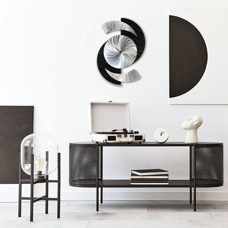 Black Wall Clock Titled "Elliptical" - Modern Elements Metal Art - 2857283892988