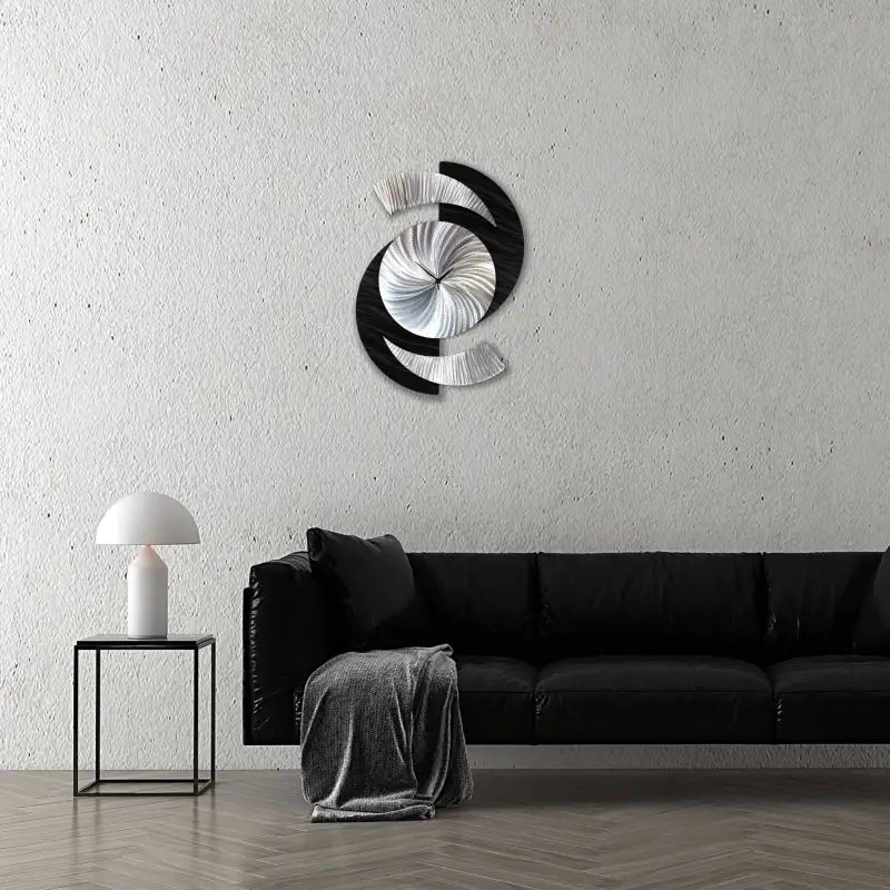 Black Wall Clock Titled "Elliptical" - Modern Elements Metal Art - 2857283892988