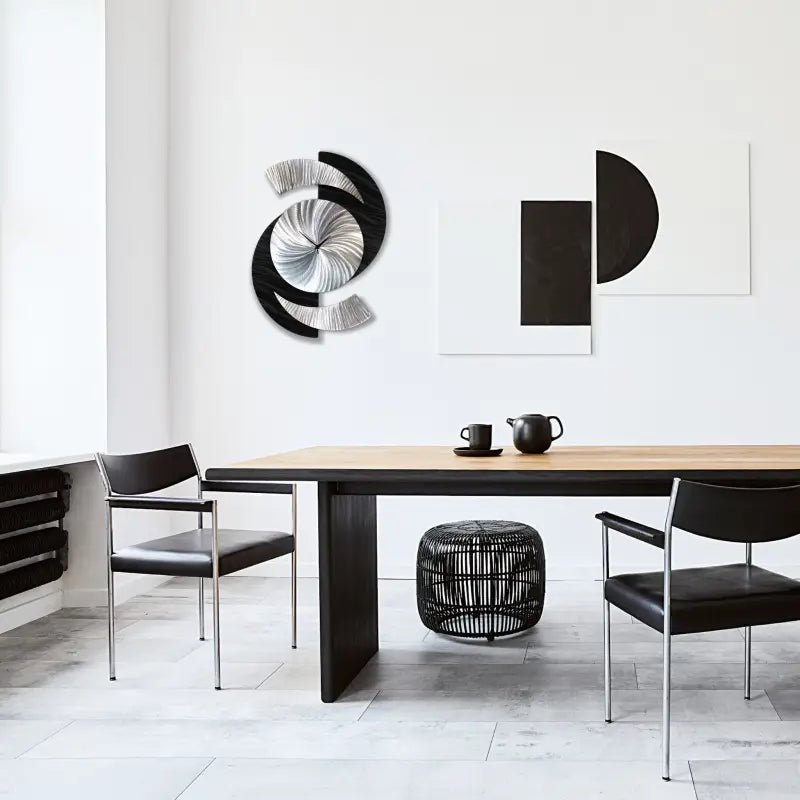 Black Wall Clock Titled "Elliptical" - Modern Elements Metal Art - 2857283892988