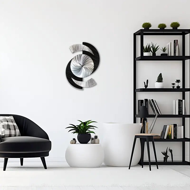 Black Wall Clock Titled "Elliptical" - Modern Elements Metal Art - 2857283892988