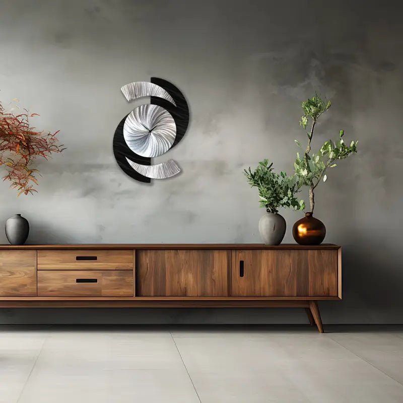 Black Wall Clock Titled "Elliptical" - Modern Elements Metal Art - 2857283892988