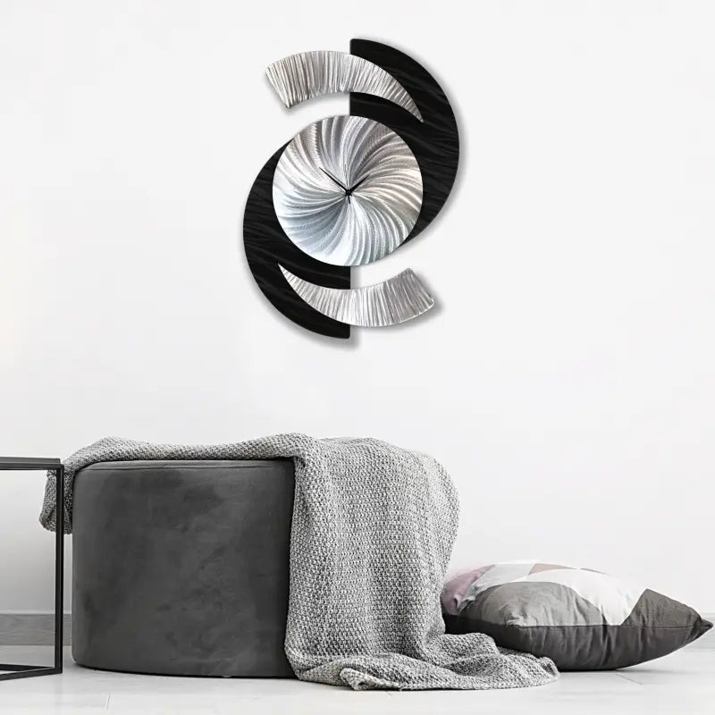 Black Wall Clock Titled "Elliptical" - Modern Elements Metal Art - 2857283892988