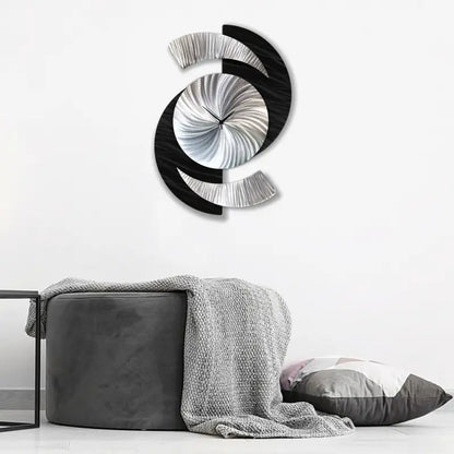 Black Wall Clock Titled "Elliptical" - Modern Elements Metal Art - 2857283892988