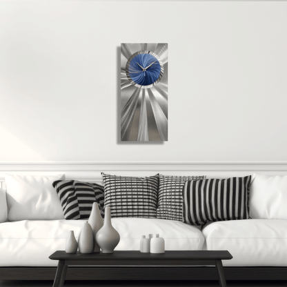 Blue and Silver Wall Clock Titled "Elemental" - Modern Elements Metal Art - ME0532