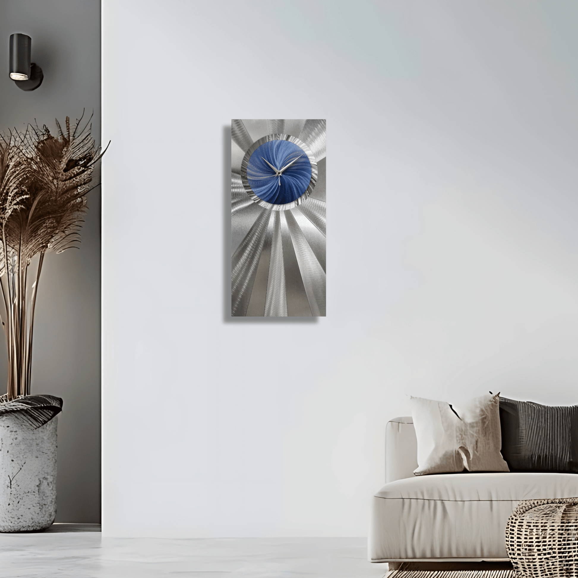 Blue and Silver Wall Clock Titled "Elemental" - Modern Elements Metal Art - ME0532