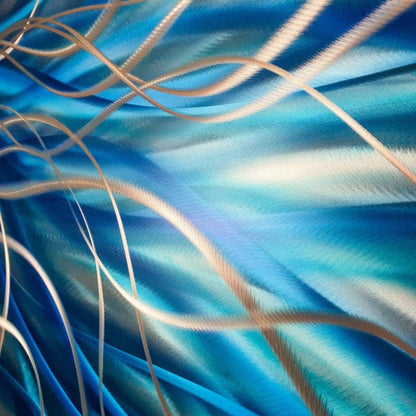 Blue Metal Painting – Abstract Botanical Wall Art Sculpture – Modern Decor Accent - Modern Elements Metal Art - ME8495ZX