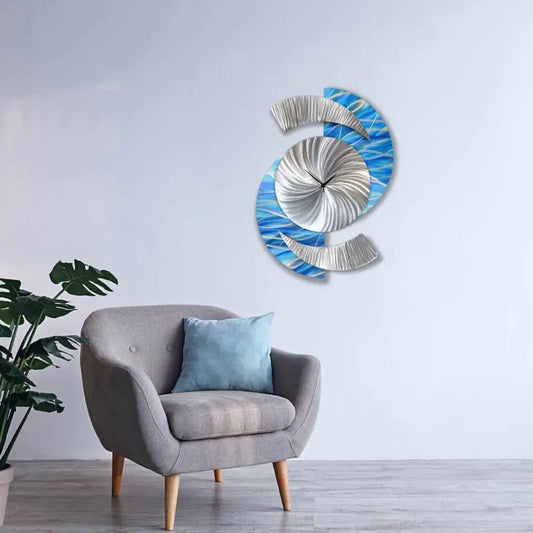 Blue Modern Wall Clock Titled Elliptical - Modern Elements Metal Art - ME83982883CLK97