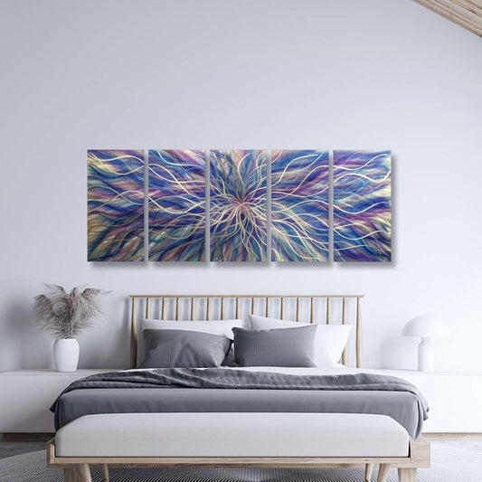 Blue & Purple Large Metal Wall Art – Modern Abstract Botanical Artwork - Modern Elements Metal Art - MH664JL