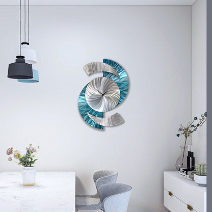 Blue & Silver Metal Wall Clock – Unique Abstract Wall Sculpture for Home or Office 18x24" - Modern Elements Metal Art - INV69932SM
