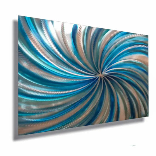 Blue Wall Art Sculpture Titled "Blue Spiral" - Modern Elements Metal Art