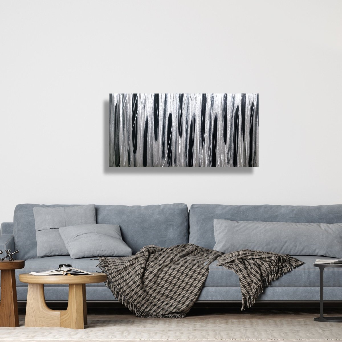 Brush Stroke Black & Silver Metal Wall Art Sculpture, Abstract Painting for Home or Office Decor - Modern Elements Metal Art - MA36828SC