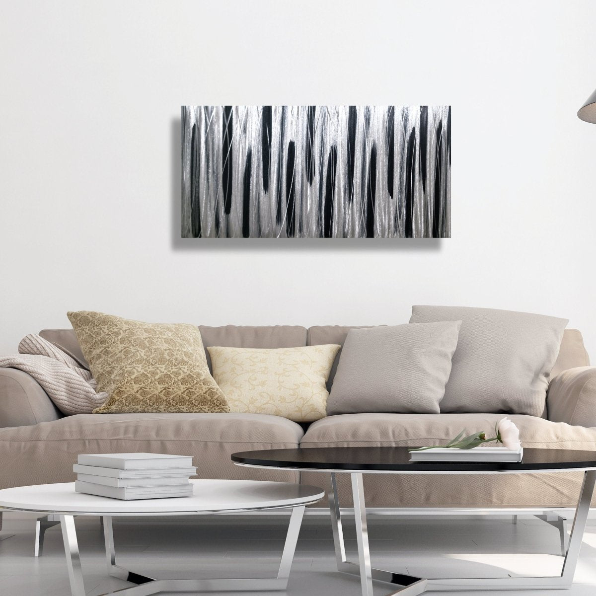 Brush Stroke Black & Silver Metal Wall Art Sculpture, Abstract Painting for Home or Office Decor - Modern Elements Metal Art - MA36828SC