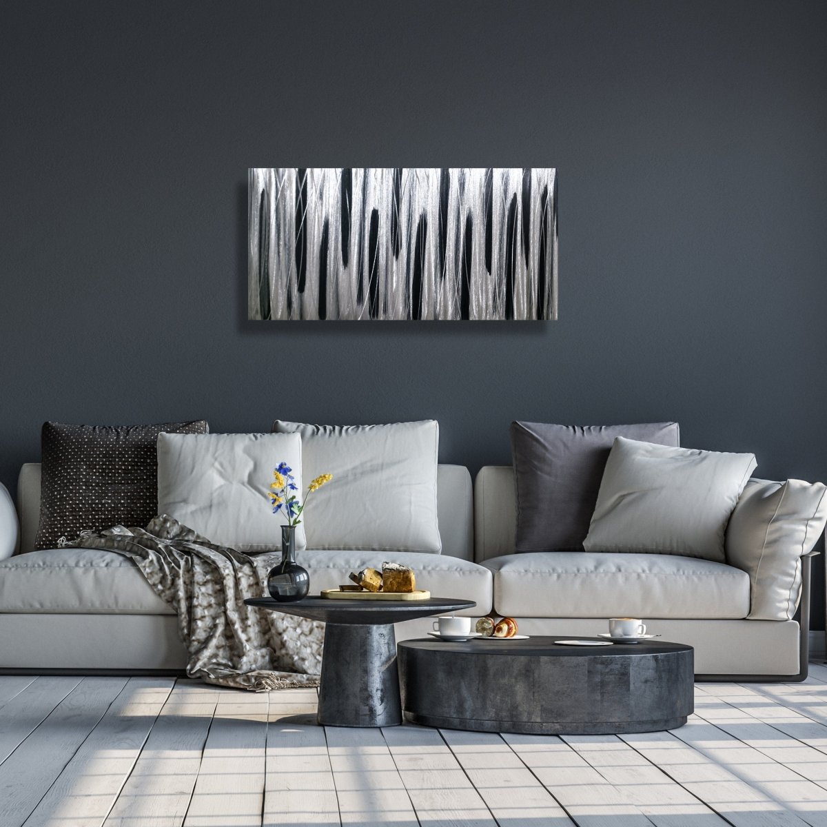 Brush Stroke Black & Silver Metal Wall Art Sculpture, Abstract Painting for Home or Office Decor - Modern Elements Metal Art - MA36828SC