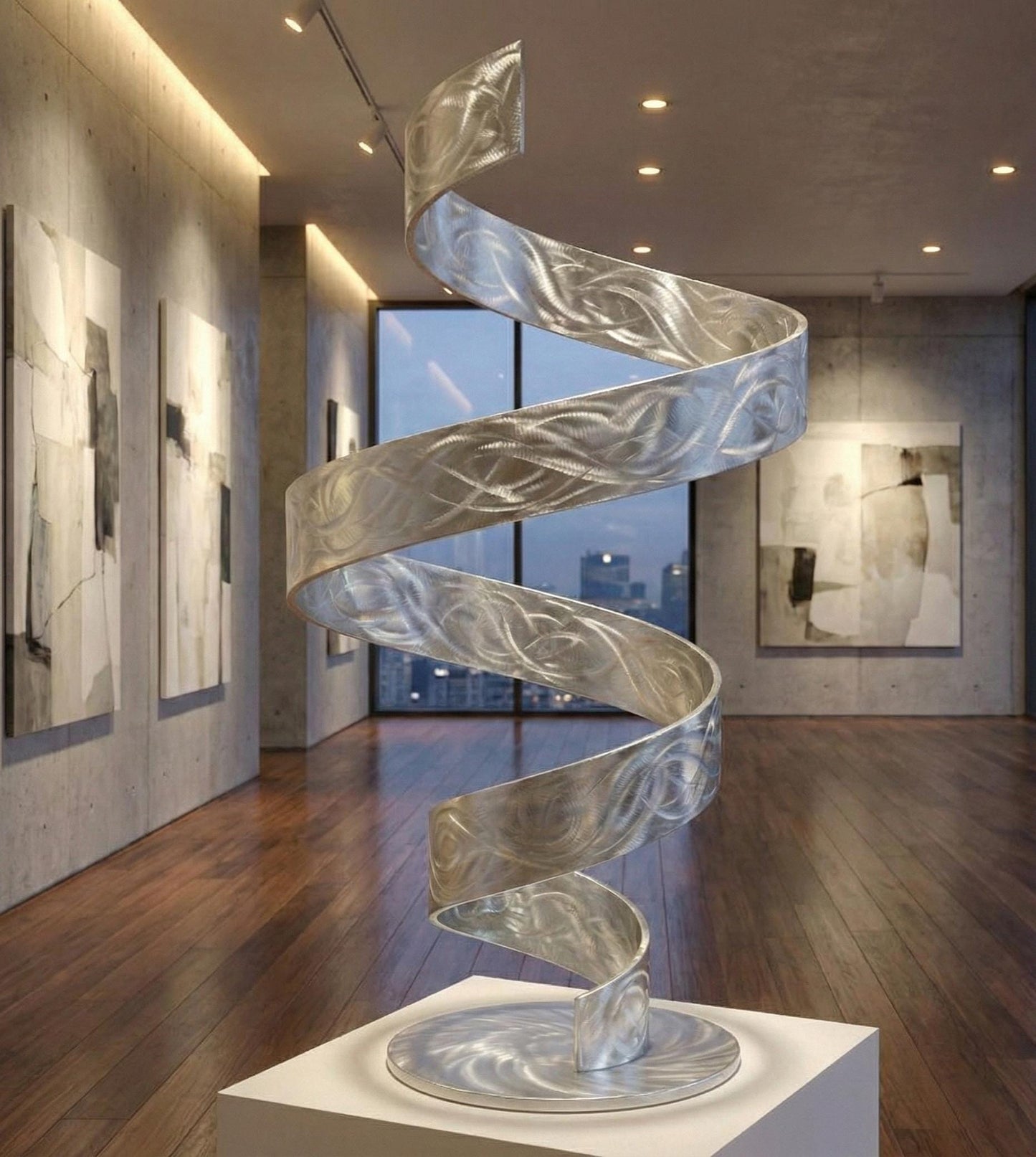 Silver Metal Sculpture: Handcrafted Luxury Modern Art Twist, Indoor or Outdoor