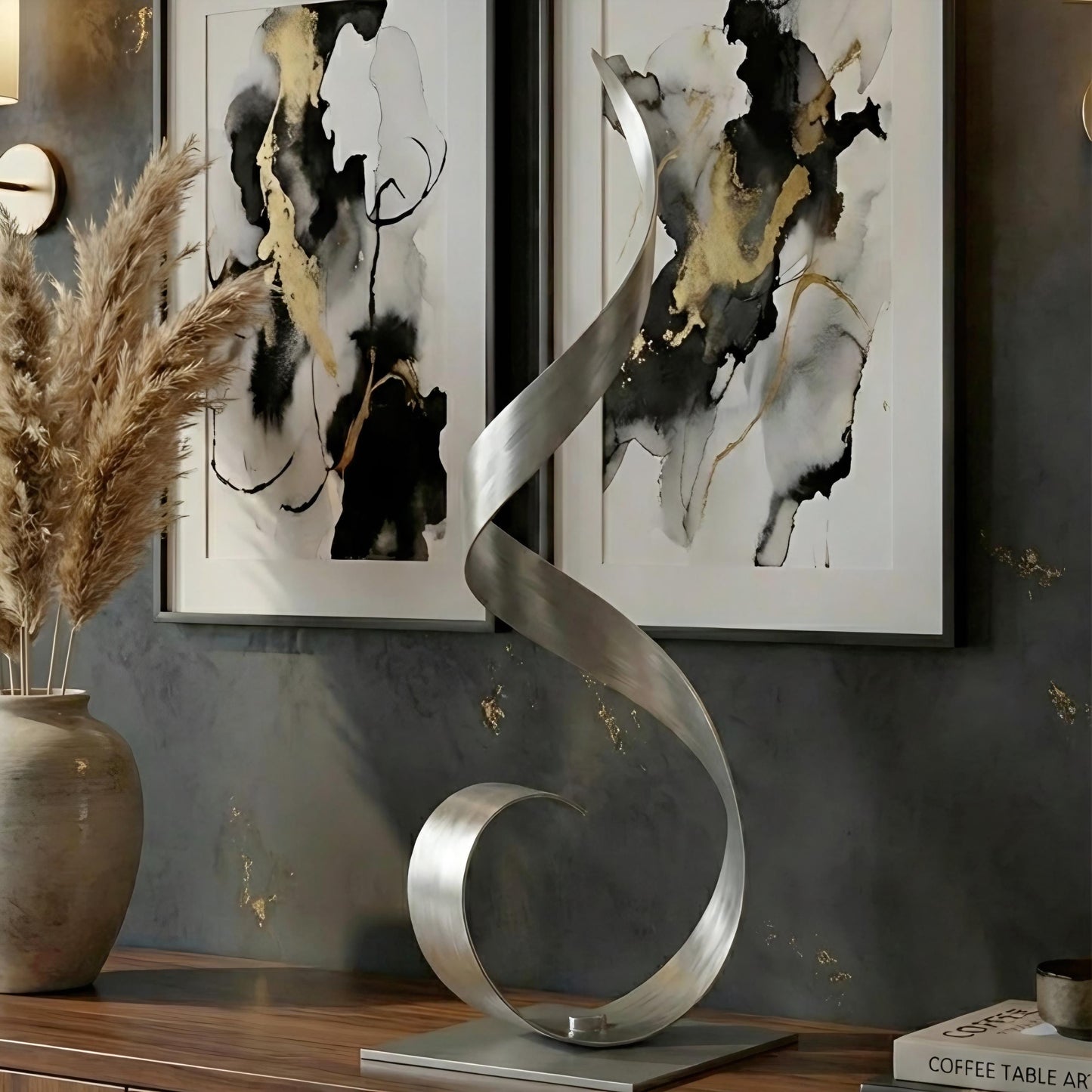 Abstract Metal Sculpture: Silver Handcrafted Luxury Modern Home Decor, Indoor, Outdoor