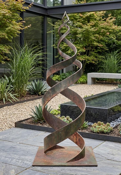 Garden Metal Sculpture with Rust Patina