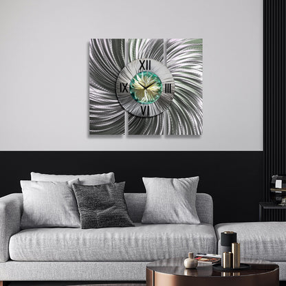 Contemporary Wall Clock Titled Sterling Bloom set - Modern Elements Metal Art - ME673567