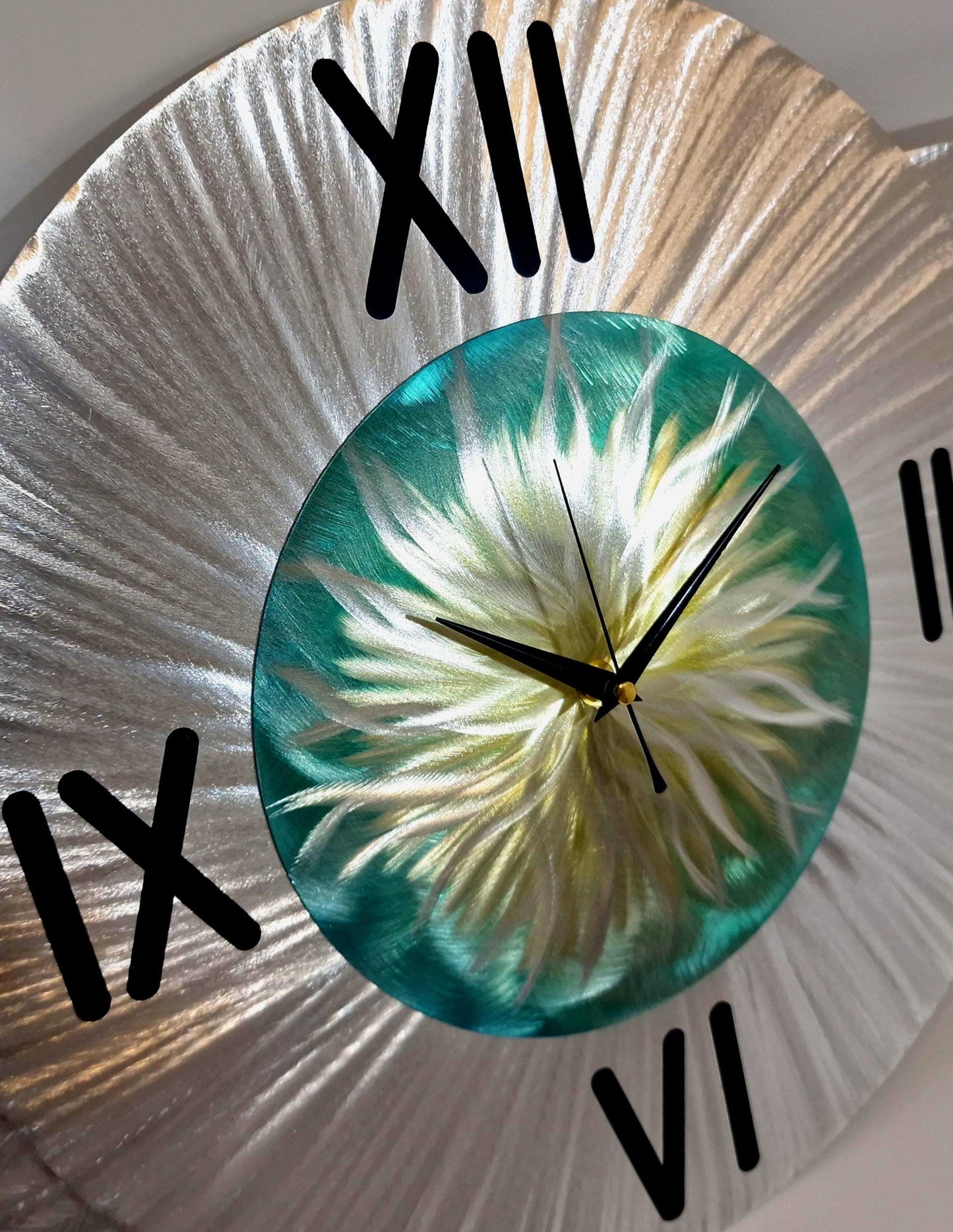 Contemporary Wall Clock Titled Sterling Bloom set - Modern Elements Metal Art - ME673567