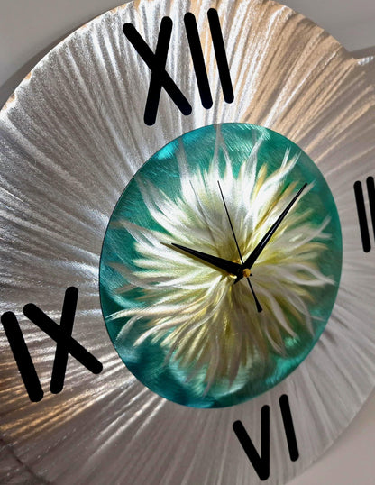 Contemporary Wall Clock Titled Sterling Bloom set - Modern Elements Metal Art - ME673567