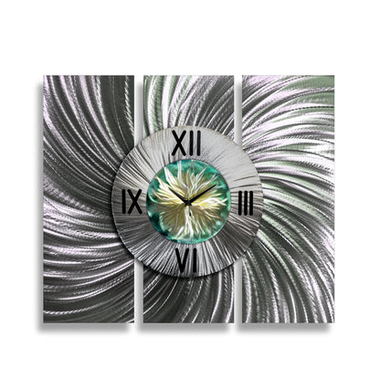 Contemporary Wall Clock Titled Sterling Bloom set - Modern Elements Metal Art - ME673567