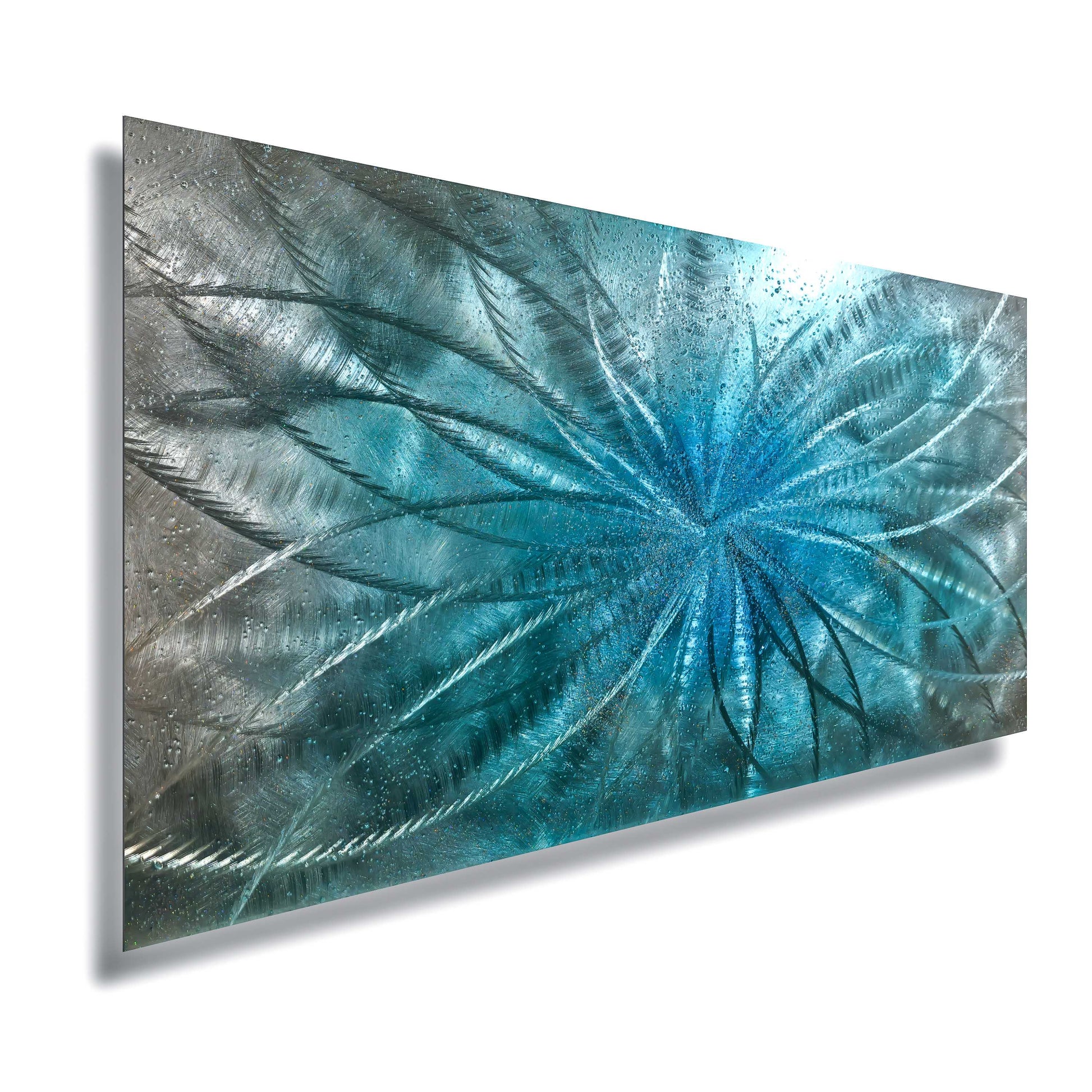 Crushed Glass Turquoise Metal Wall Art Titled "Atomique" Limited Edition - Modern Elements Metal Art - ME965HK