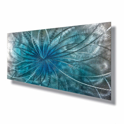 Crushed Glass Turquoise Metal Wall Art Titled "Atomique" Limited Edition - Modern Elements Metal Art - ME965HK